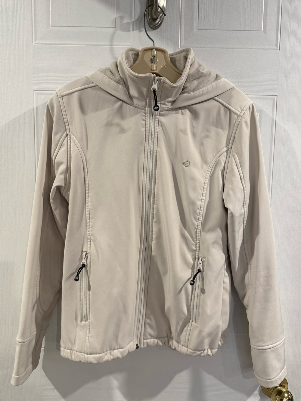 Cream Hooded Rain Jacket with Zipper Pockets